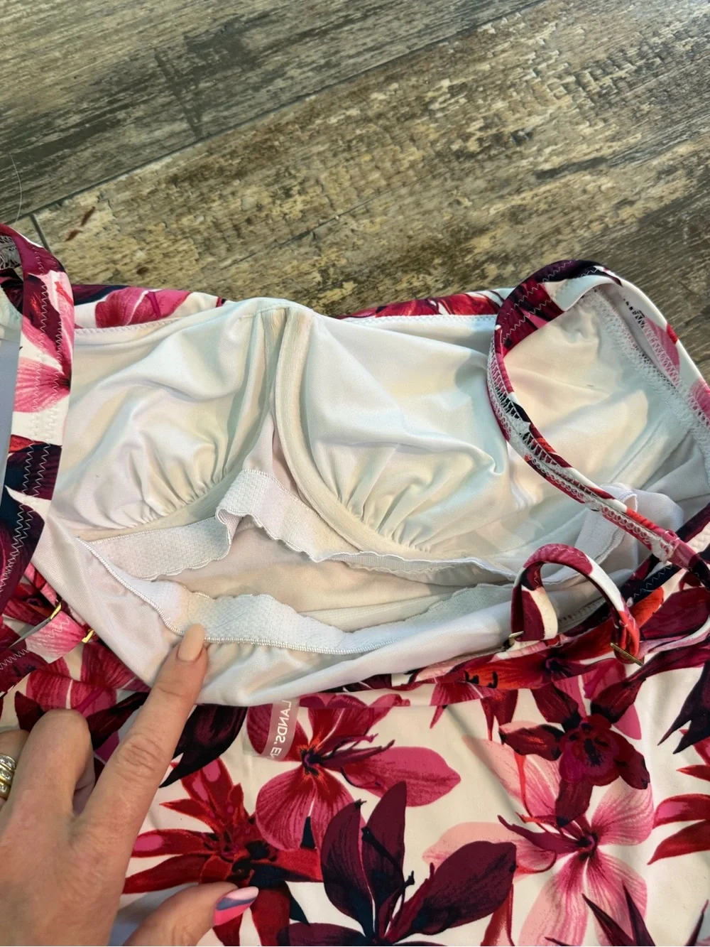2 for $30 sale: Lands End red pink white floral orchid tankini swim top cups -